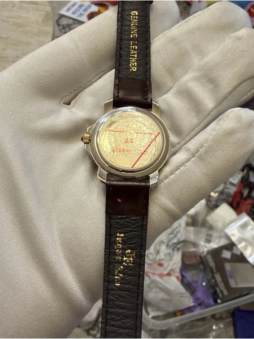 Vintage Jacques Edho Paris 30mm Two Tone Quartz Date Watch 18K Gold Plated JE790